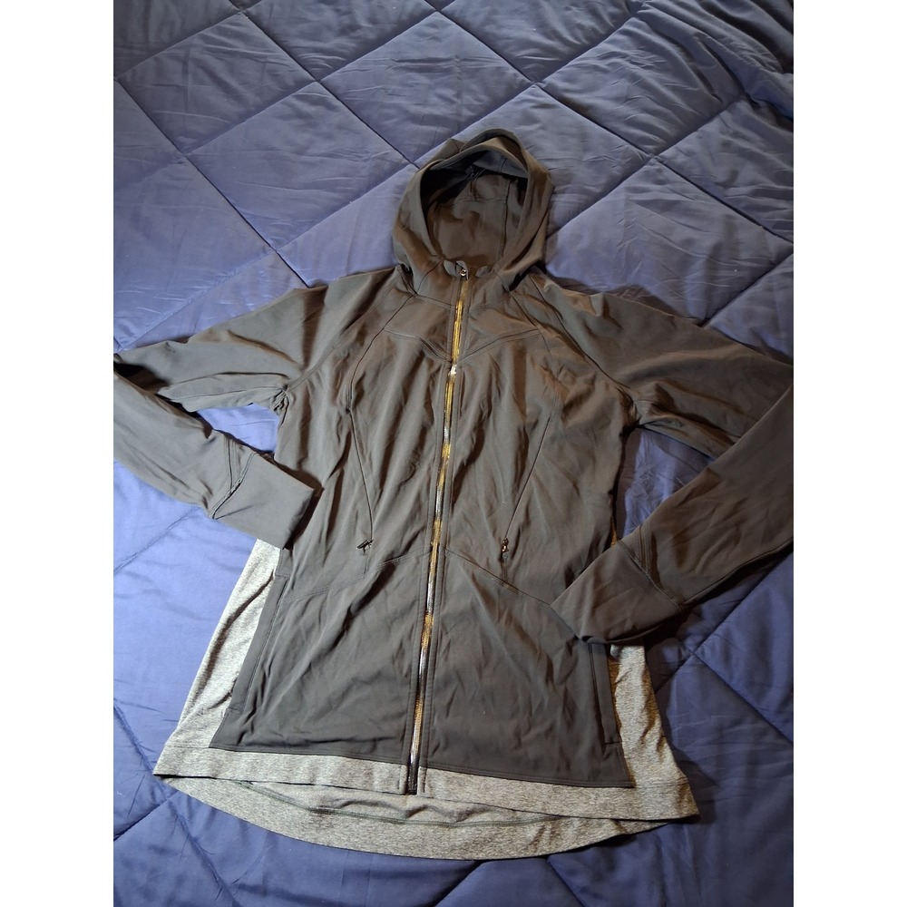 Lululemon look slick Black Grey Colorblock Full Zip Hooded Jacket Size 10